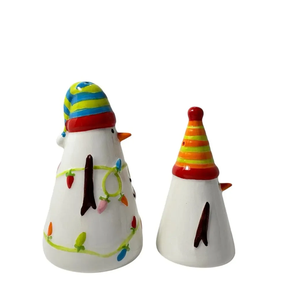 Crate & Barrel Retired Snowman Salt & Pepper Shakers Ceramic Holiday Tableware